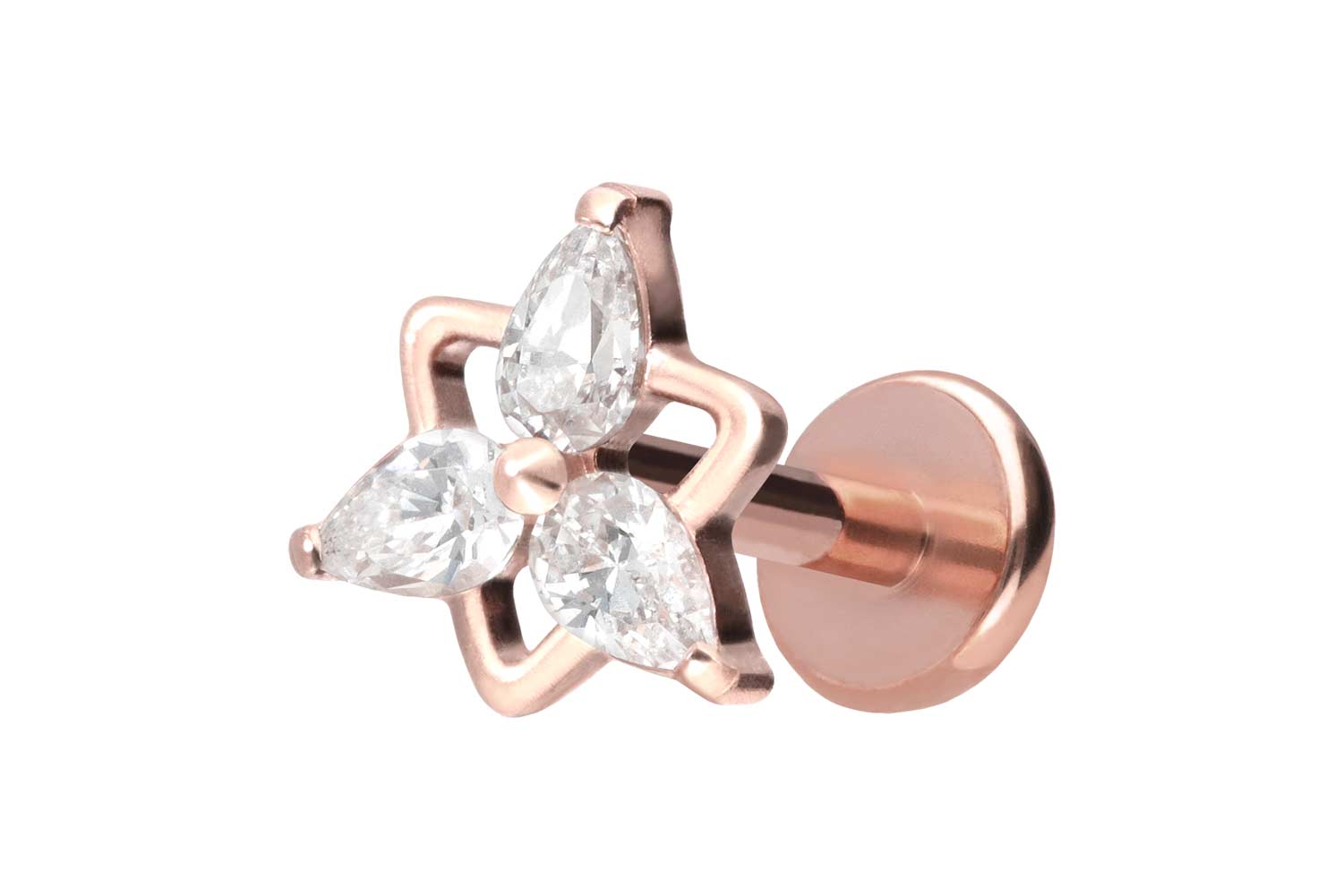 Titan Labret Piercing mit Push Fit KRISTALLBLUME